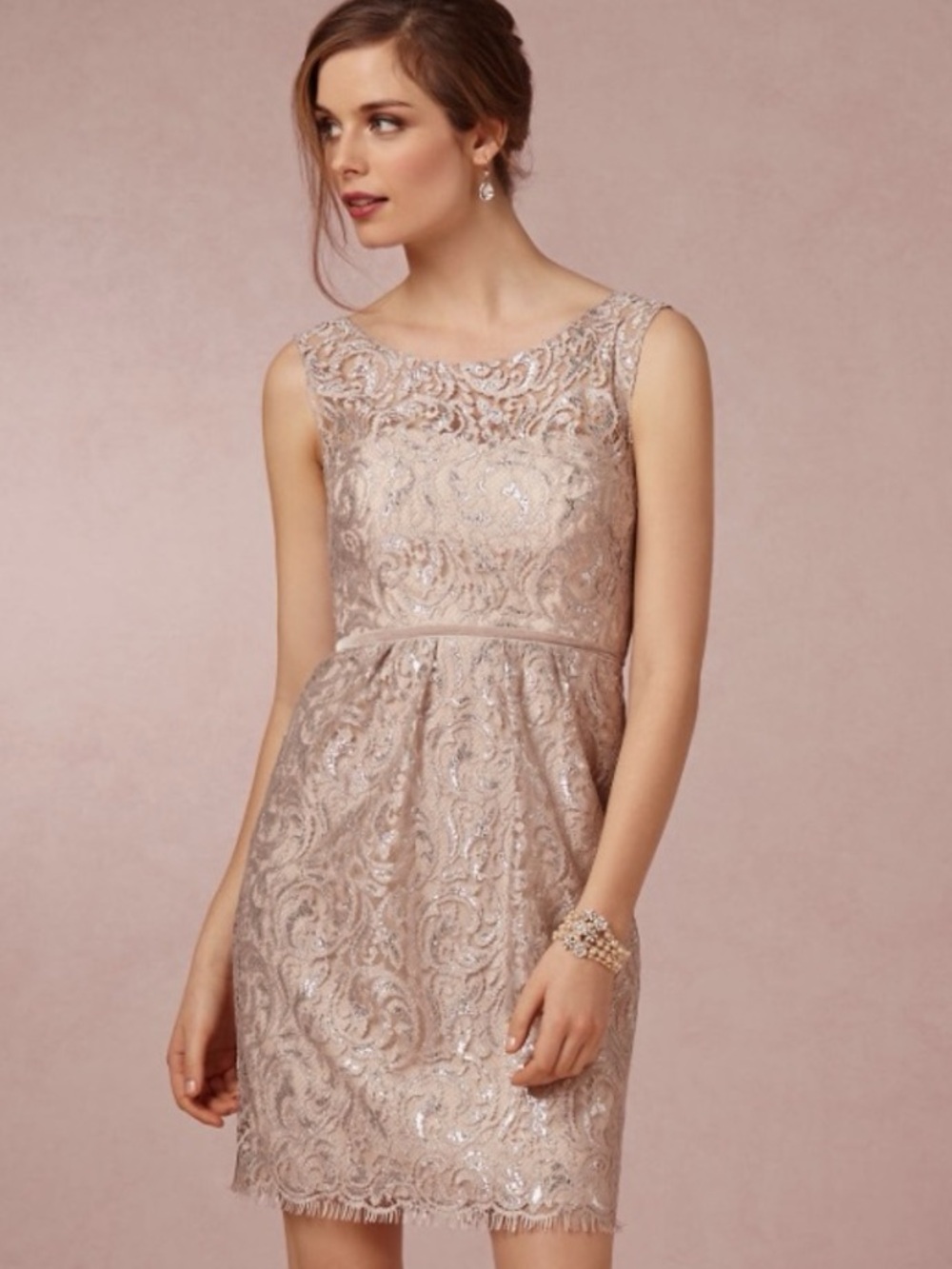 Jenny Yoo BHLDN Sleeveless Metallic Lace Mini Dress